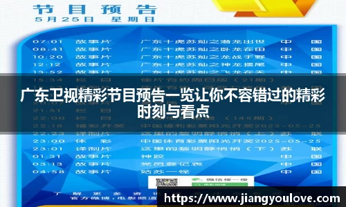 广东卫视精彩节目预告一览让你不容错过的精彩时刻与看点